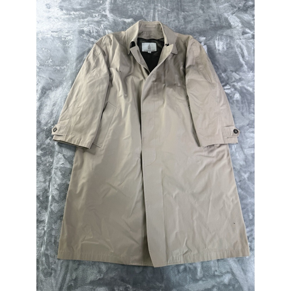Vtg London Fog Coat Men 40 Short Beige Trench Coat Main Coat Single Breasted